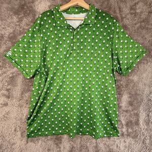 Caddy Cart Men XL Green Golf Ball Tee'd Up Performance Tech Polo Shirt